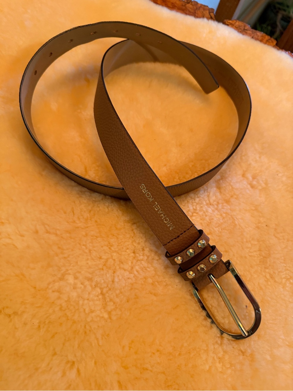 Michael Kors Pebbled Leather Women's Size Large Tan Belt with God Stud Accents